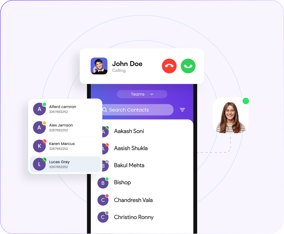 Softphone UI showing presence status